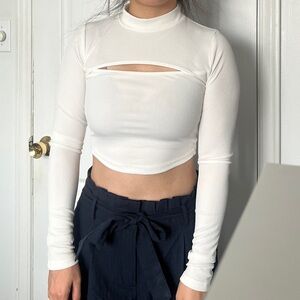 Women's White Long Sleeve Cut-Out Top